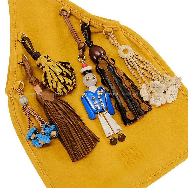 Miu Miu Runway Collection Suede Bag with Charm Mustard Yellow Sheep Leather 5BA295[BRAND NEW][Authentic]