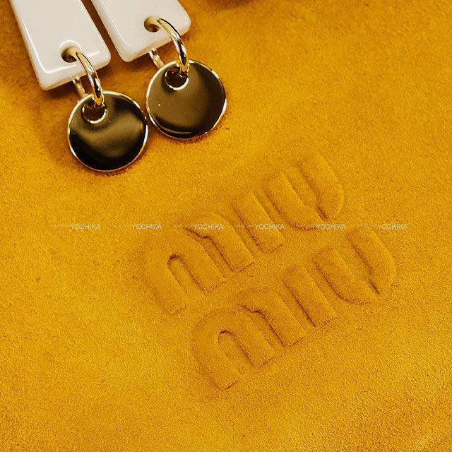 Miu Miu Runway Collection Suede Bag with Charm Mustard Yellow Sheep Leather 5BA295[BRAND NEW][Authentic]