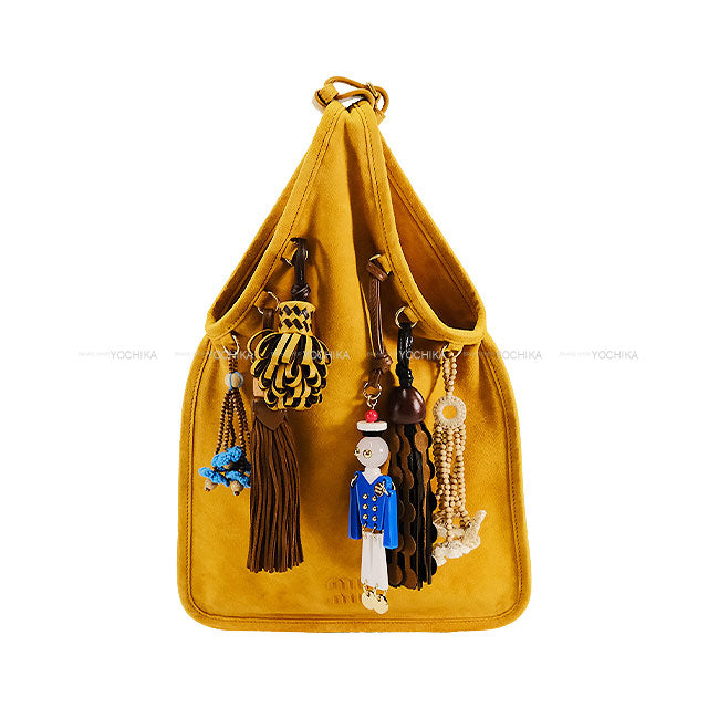 Miu Miu Runway Collection Suede Bag with Charm Mustard Yellow Sheep Leather 5BA295[BRAND NEW][Authentic]
