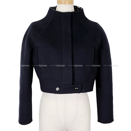 2023SS Dior Rider jacket Women's Cropped Coat in Oblique Navy Wool/Silk #34 340C47A1375[EXCELLENT][Authentic]