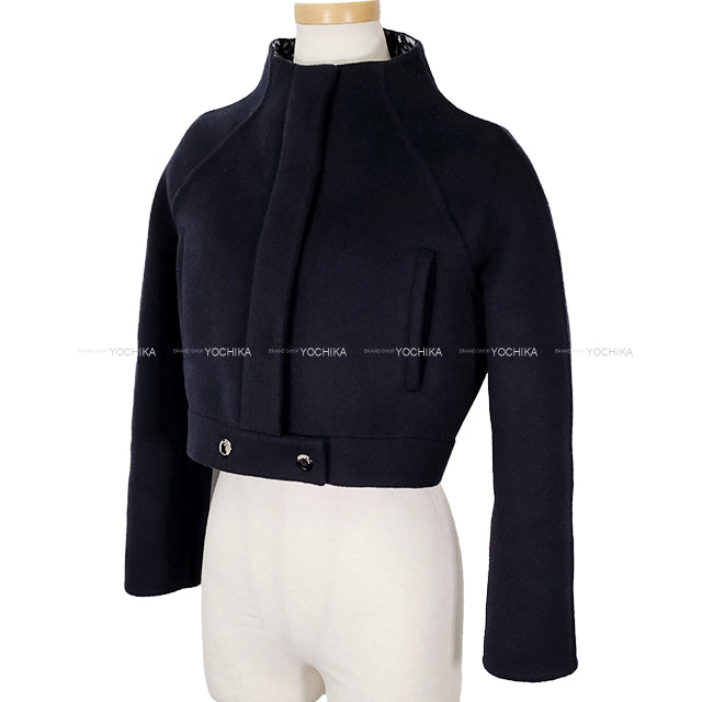 2023SS Dior Rider jacket Women's Cropped Coat in Oblique Navy Wool/Silk #34 340C47A1375[EXCELLENT][Authentic]