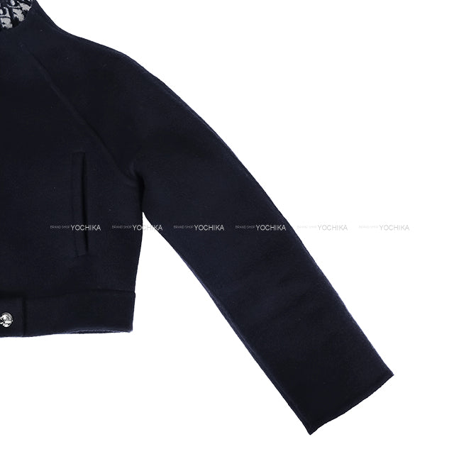2023SS Dior Rider jacket Women's Cropped Coat in Oblique Navy Wool/Silk #34 340C47A1375[EXCELLENT][Authentic]
