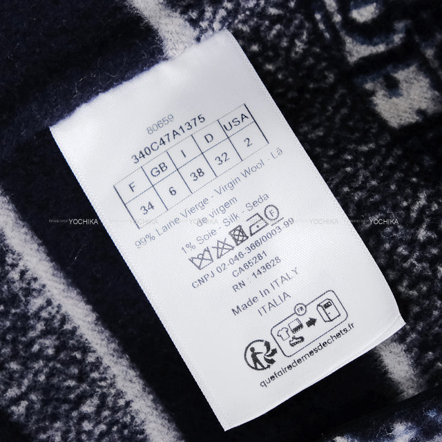 2023SS Dior Rider jacket Women's Cropped Coat in Oblique Navy Wool/Silk #34 340C47A1375[EXCELLENT][Authentic]