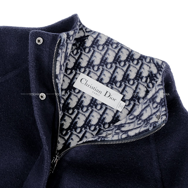 2023SS Dior Rider jacket Women's Cropped Coat in Oblique Navy Wool/Silk #34 340C47A1375[EXCELLENT][Authentic]