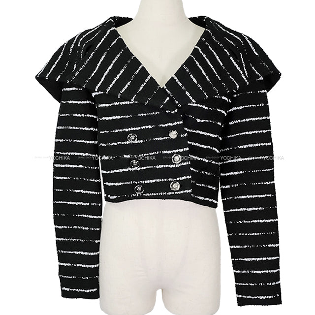 2025SS CHANEL Tailored jacket Gabrielle Button Border Beads Tweed Noir (Black)/Blanc (White) Polyamide/Wool #34 Silver HW P79356[BRAND NEW][Authentic]