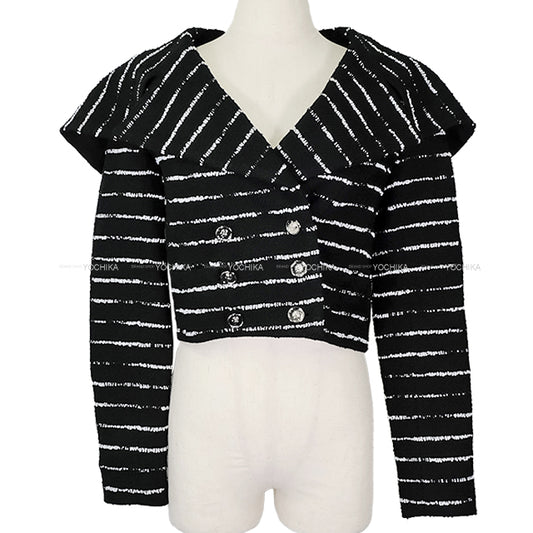 2025SS CHANEL Tailored jacket Gabrielle Button Border Beads Tweed Noir (Black)/Blanc (White) Polyamide/Wool #34 Silver HW P79356[BRAND NEW][Authentic]