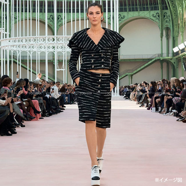 2025SS CHANEL Tailored jacket Gabrielle Button Border Beads Tweed Noir (Black)/Blanc (White) Polyamide/Wool #34 Silver HW P79356[BRAND NEW][Authentic]