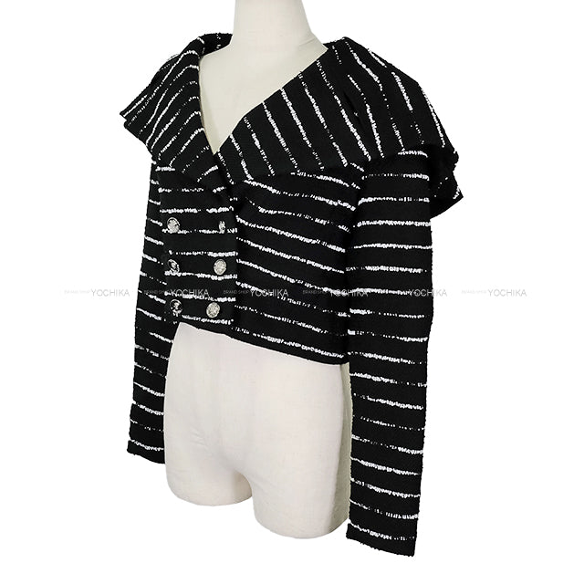 2025SS CHANEL Tailored jacket Gabrielle Button Border Beads Tweed Noir (Black)/Blanc (White) Polyamide/Wool #34 Silver HW P79356[BRAND NEW][Authentic]
