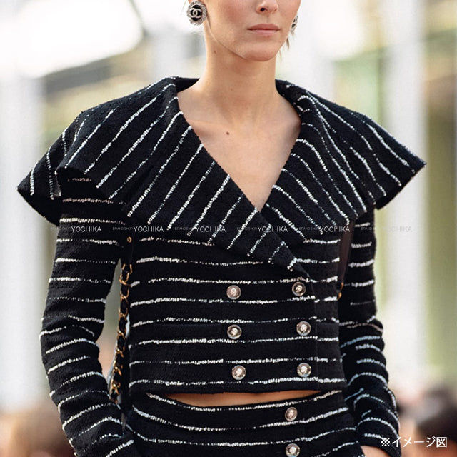 2025SS CHANEL Tailored jacket Gabrielle Button Border Beads Tweed Noir (Black)/Blanc (White) Polyamide/Wool #34 Silver HW P79356[BRAND NEW][Authentic]