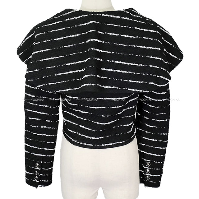 2025SS CHANEL Tailored jacket Gabrielle Button Border Beads Tweed Noir (Black)/Blanc (White) Polyamide/Wool #34 Silver HW P79356[BRAND NEW][Authentic]