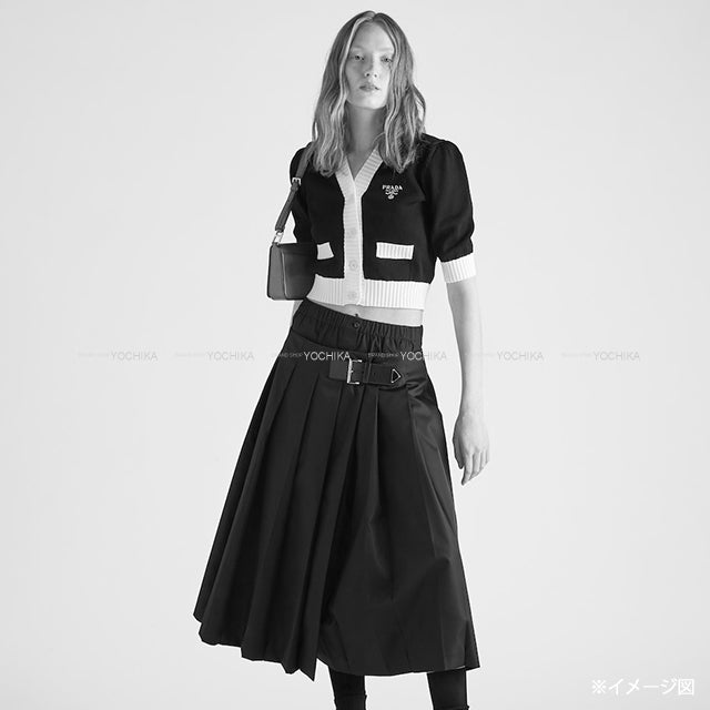 PRADA Cardigan Cropped Logo Navy/Blanc (White) Cotton #38 P25I04[EXCELLENT][Authentic]