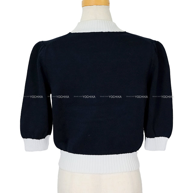 PRADA Cardigan Cropped Logo Navy/Blanc (White) Cotton #38 P25I04[EXCELLENT][Authentic]