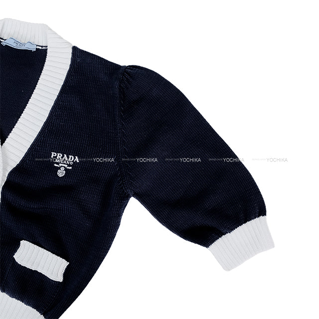 PRADA Cardigan Cropped Logo Navy/Blanc (White) Cotton #38 P25I04[EXCELLENT][Authentic]
