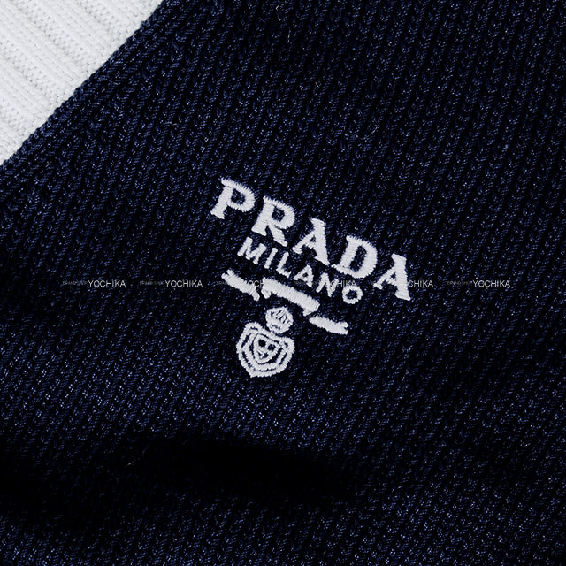 PRADA Cardigan Cropped Logo Navy/Blanc (White) Cotton #38 P25I04[EXCELLENT][Authentic]