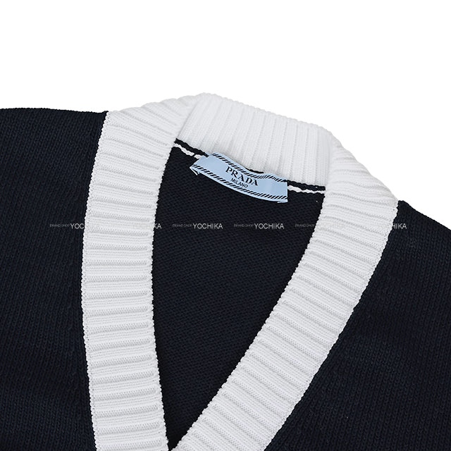 PRADA Cardigan Cropped Logo Navy/Blanc (White) Cotton #38 P25I04[EXCELLENT][Authentic]