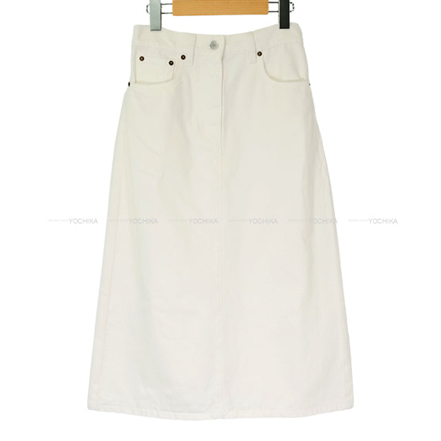 PRADA skirt Women's High-Rise Denim Medium Skirt Logo Plaque Blanc (White) Cotton #36 Gold HW[BRAND NEW][Authentic]