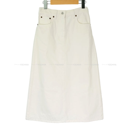 PRADA skirt Women's High-Rise Denim Medium Skirt Logo Plaque Blanc (White) Cotton #36 Gold HW[BRAND NEW][Authentic]