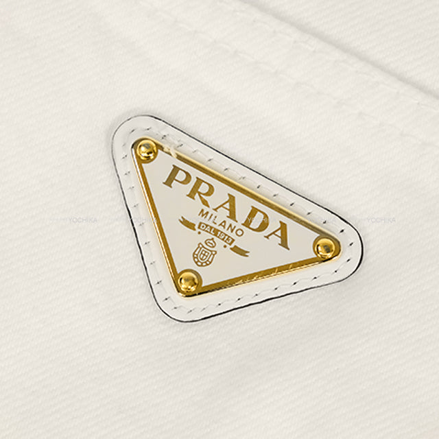 PRADA skirt Women's High-Rise Denim Medium Skirt Logo Plaque Blanc (White) Cotton #36 Gold HW[BRAND NEW][Authentic]