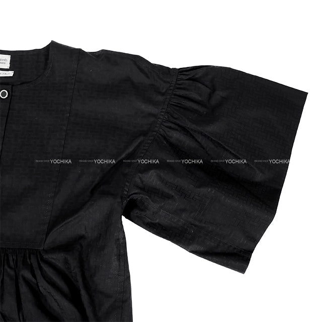 2025 SS NEW HERMES One‐piece dress Bohemian Short Dress Gauze Mosaic H Logo Noir (Black) Cotton #34 Silver HW[BRAND NEW][Authentic]