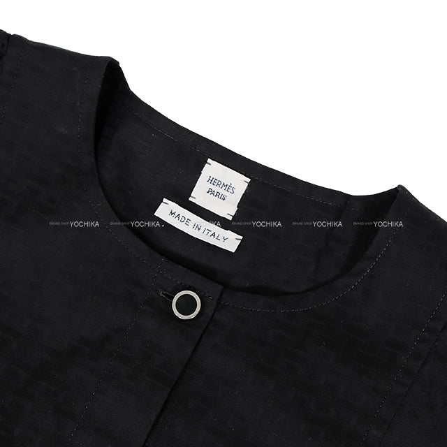 2025 SS NEW HERMES One‐piece dress Bohemian Short Dress Gauze Mosaic H Logo Noir (Black) Cotton #34 Silver HW[BRAND NEW][Authentic]