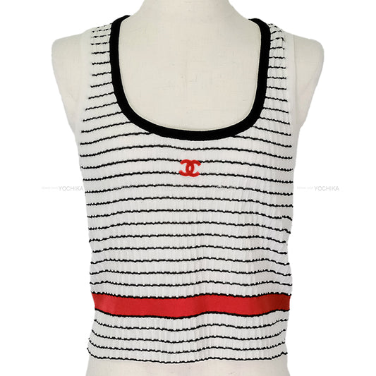 2024 Pre Collection CHANEL Tank top COCO Mark Stripe Blanc (White)/Noir (Black)/Red Cotton/Polyamide #36 P76858[EXCELLENT][Authentic]