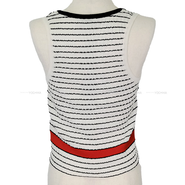 2024 Pre Collection CHANEL Tank top COCO Mark Stripe Blanc (White)/Noir (Black)/Red Cotton/Polyamide #36 P76858[EXCELLENT][Authentic]
