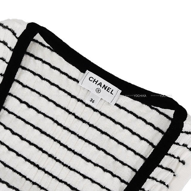 2024 Pre Collection CHANEL Tank top COCO Mark Stripe Blanc (White)/Noir (Black)/Red Cotton/Polyamide #36 P76858[EXCELLENT][Authentic]