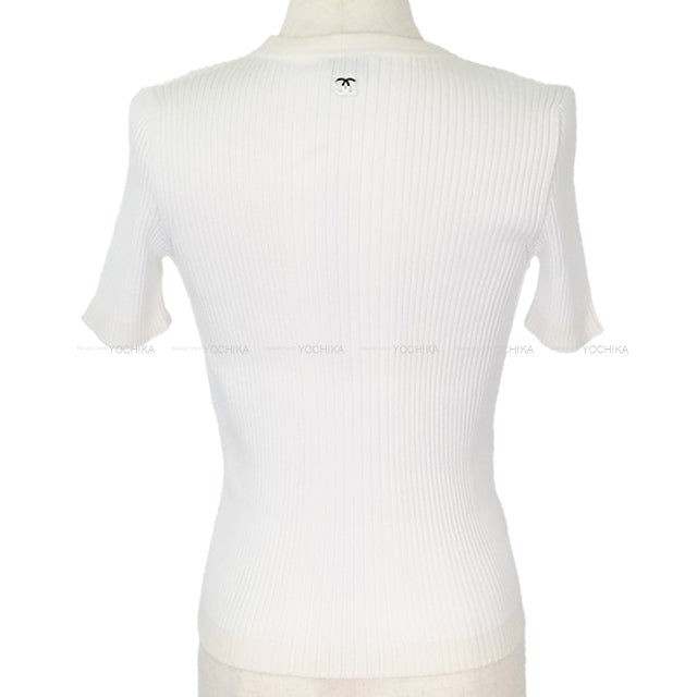 CHANEL Knit Short-Sleeve COCO Mark Blanc (White) Cotton/Reyon #36 P78665[BRAND NEW][Authentic]