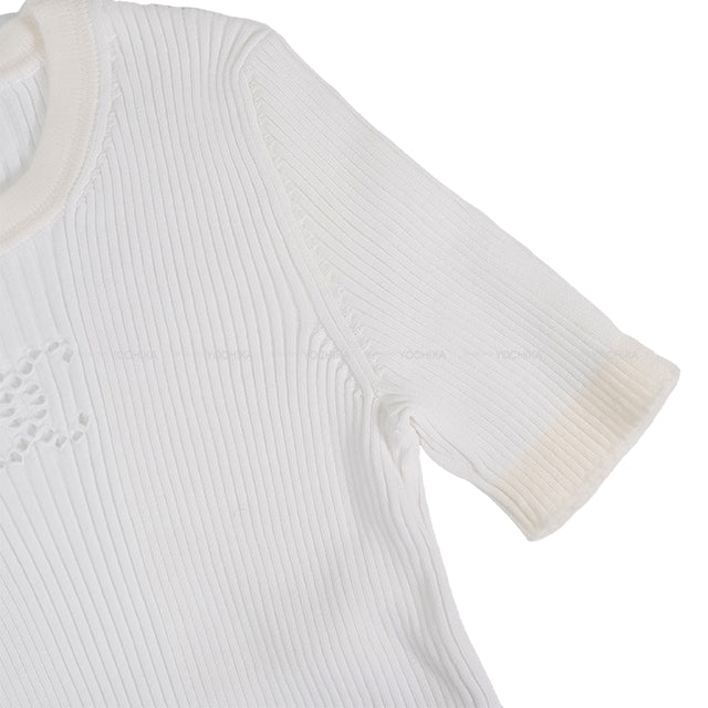 CHANEL Knit Short-Sleeve COCO Mark Blanc (White) Cotton/Reyon #36 P78665[BRAND NEW][Authentic]