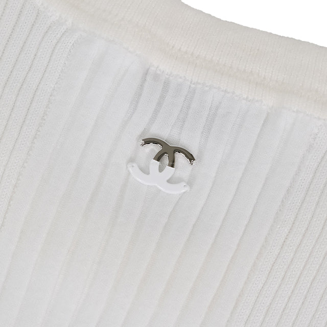 CHANEL Knit Short-Sleeve COCO Mark Blanc (White) Cotton/Reyon #36 P78665[BRAND NEW][Authentic]