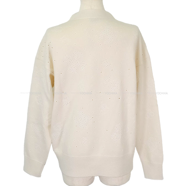 CHANEL Cardigan COCO Mark Flower No.5 Logo Ivory Cashmere #34 Silver HW P74636[EXCELLENT][Authentic]