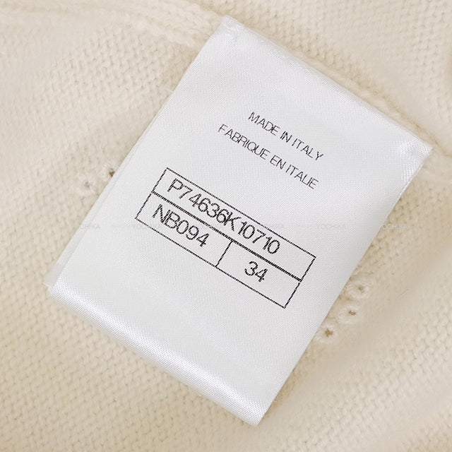 CHANEL Cardigan COCO Mark Flower No.5 Logo Ivory Cashmere #34 Silver HW P74636[EXCELLENT][Authentic]