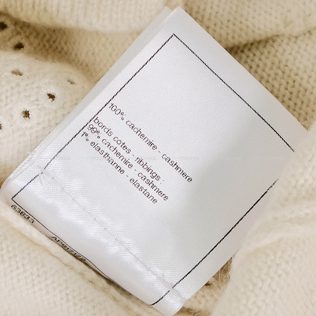 CHANEL Cardigan COCO Mark Flower No.5 Logo Ivory Cashmere #34 Silver HW P74636[EXCELLENT][Authentic]