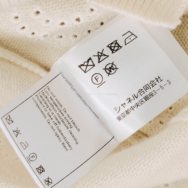 CHANEL Cardigan COCO Mark Flower No.5 Logo Ivory Cashmere #34 Silver HW P74636[EXCELLENT][Authentic]