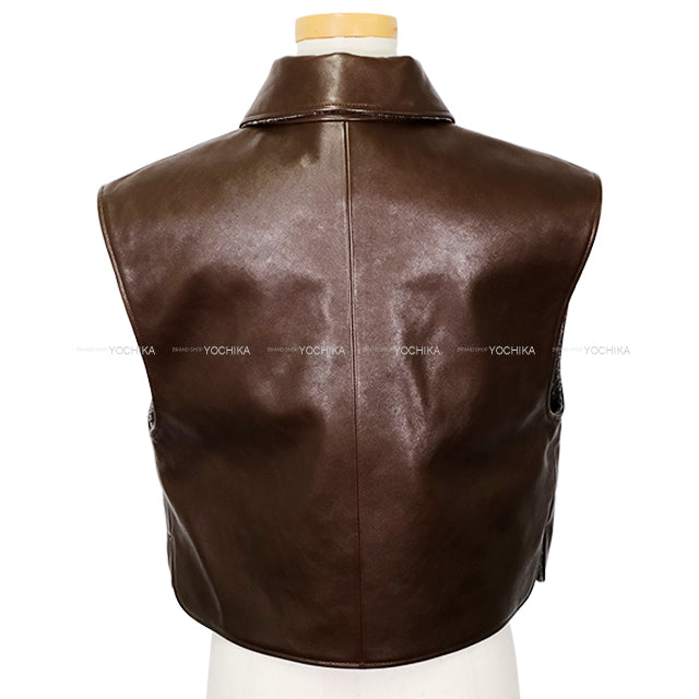 2024AW CHANEL Tailored jacket Leather Vest COCO Mark Buttons Brown Calf #34 Champagne Gold HW P77605[BRAND NEW][Authentic]
