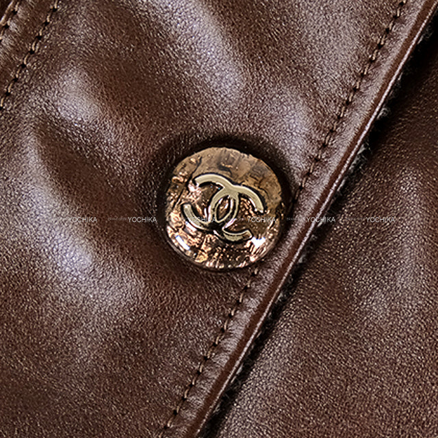 2024AW CHANEL Tailored jacket Leather Vest COCO Mark Buttons Brown Calf #34 Champagne Gold HW P77605[BRAND NEW][Authentic]