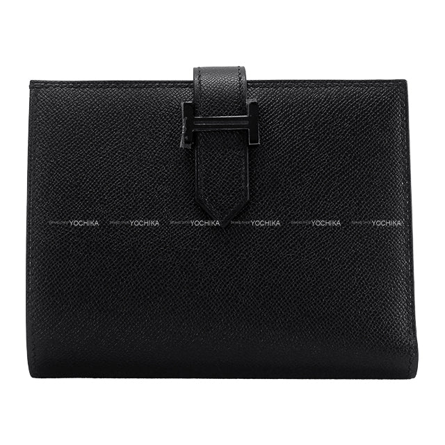 HERMES Bi-fold wallet Bearn Compact Monochrome SO BLACK Noir (Black) Veau Madame Black HW Stamp W[BRAND NEW][Authentic]