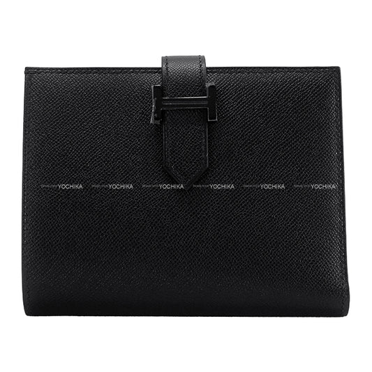 HERMES Bi-fold wallet Bearn Compact Monochrome SO BLACK Noir (Black) Veau Madame Black HW Stamp W[BRAND NEW][Authentic]
