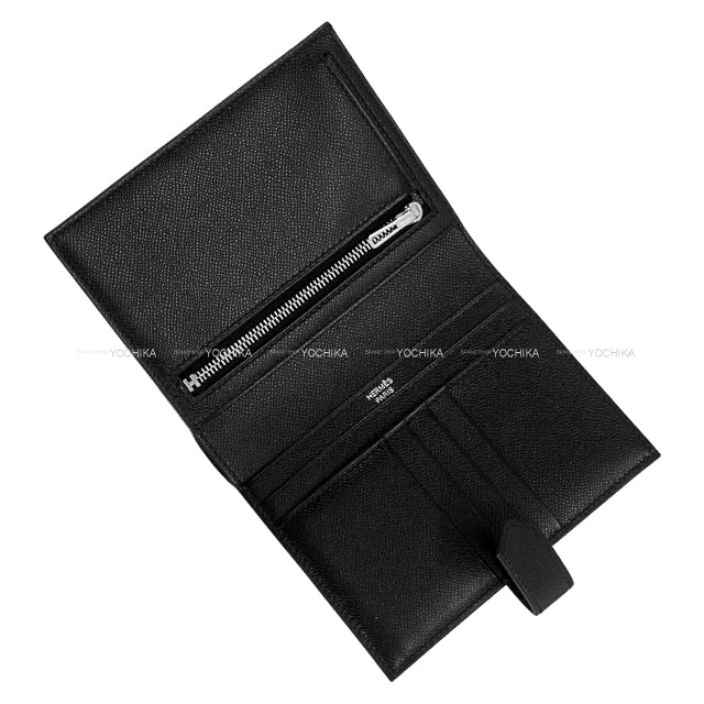 HERMES Bi-fold wallet Bearn Compact Monochrome SO BLACK Noir (Black) Veau Madame Black HW Stamp W[BRAND NEW][Authentic]