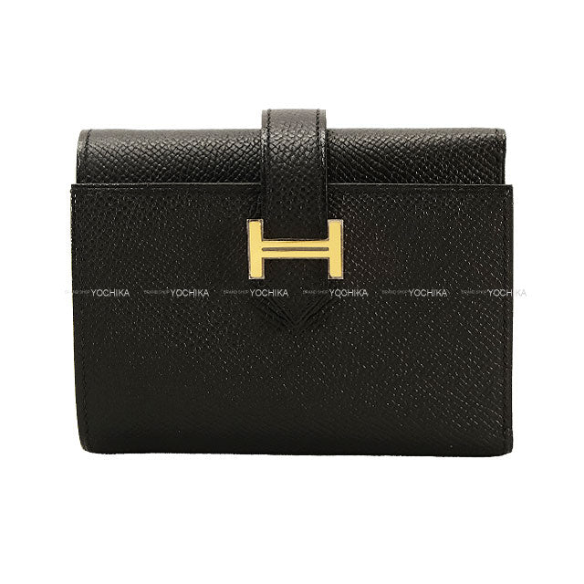 HERMES Tri-fold wallet Bearn Combine Verso Noir (Black)/Rouge H Veau Epsom Gold HW Stamp K[BRAND NEW][Authentic]