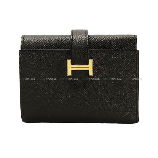 HERMES Tri-fold wallet Bearn Combine Verso Noir (Black)/Rouge H Veau Epsom Gold HW Stamp K[BRAND NEW][Authentic]