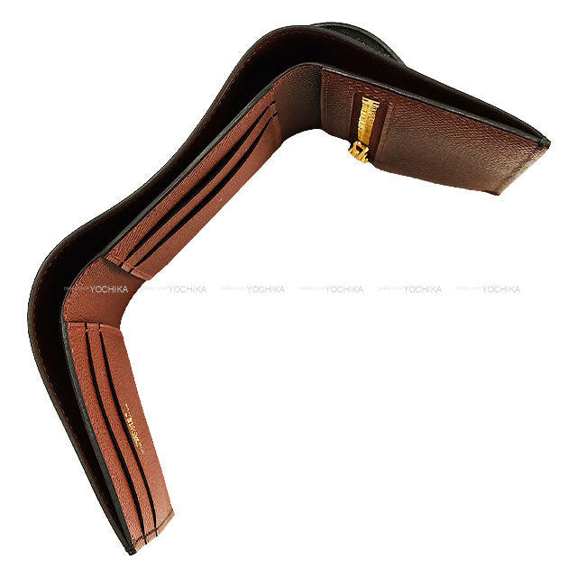 HERMES Tri-fold wallet Bearn Combine Verso Noir (Black)/Rouge H Veau Epsom Gold HW Stamp K[BRAND NEW][Authentic]