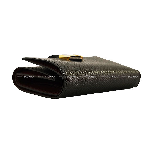 HERMES Tri-fold wallet Bearn Combine Verso Noir (Black)/Rouge H Veau Epsom Gold HW Stamp K[BRAND NEW][Authentic]