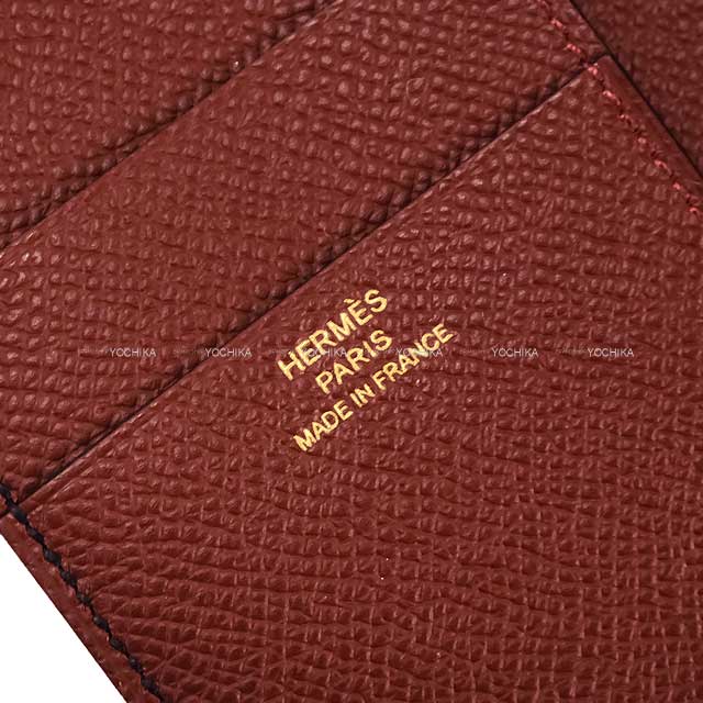 HERMES Tri-fold wallet Bearn Combine Verso Noir (Black)/Rouge H Veau Epsom Gold HW Stamp K[BRAND NEW][Authentic]