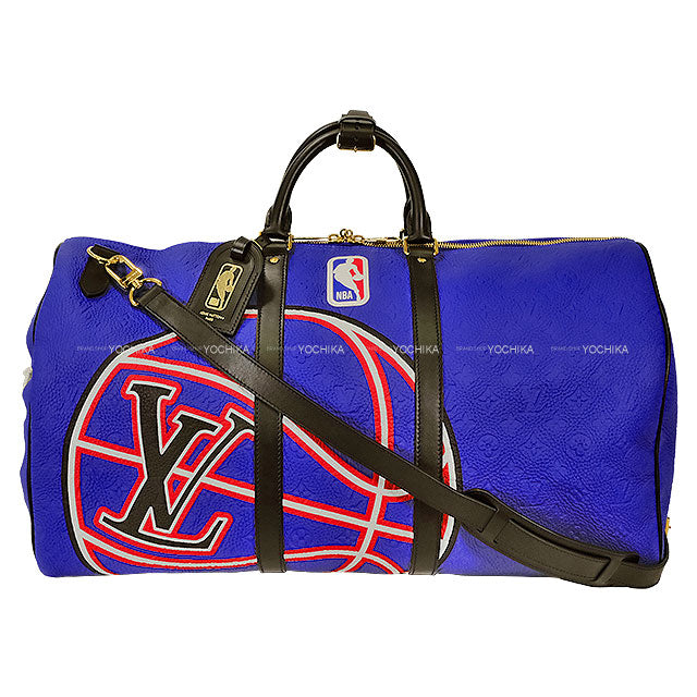 LOUIS VUITTON Boston bag Keepall Bandouliere 55 NBA Blue Taurillon Leather Gold HW M21105[EXCELLENT][Authentic]