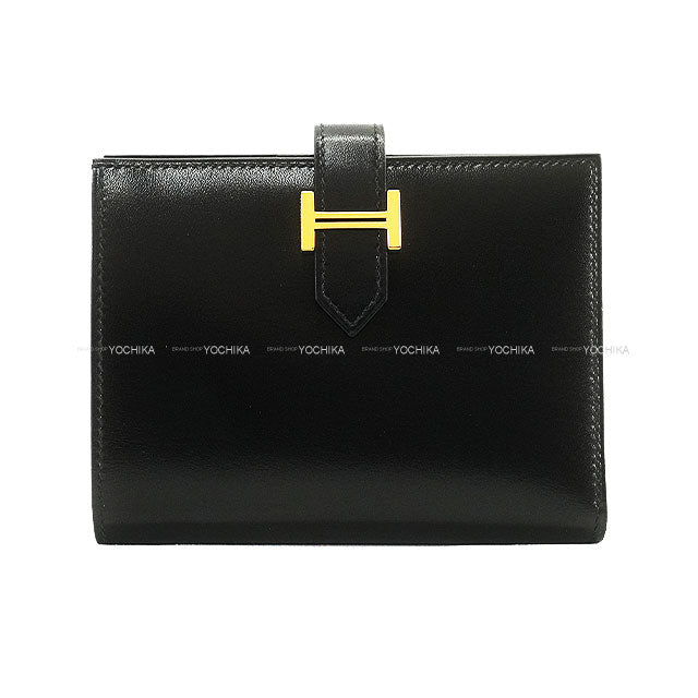 HERMES Bi-fold wallet Bearn Compact Noir (Black) Box Calf Gold HW Stamp Y[ALMOST NEW][Authentic]