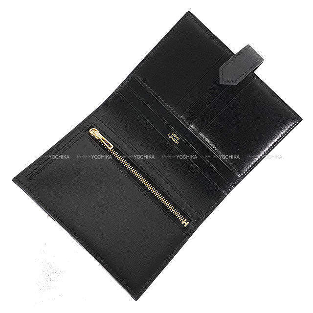 HERMES Bi-fold wallet Bearn Compact Noir (Black) Box Calf Gold HW Stamp Y[ALMOST NEW][Authentic]