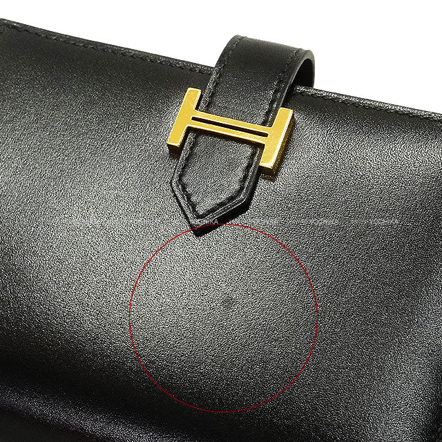HERMES Bi-fold wallet Bearn Compact Noir (Black) Box Calf Gold HW Stamp Y[ALMOST NEW][Authentic]