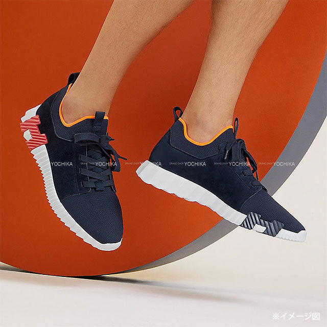 エルメス　43 Pre-loved] HERMES sneakers Depard White/Marine/Orange Calf/Mesh