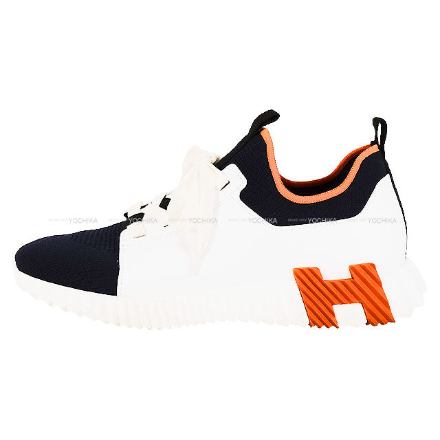 Pre-loved] HERMES sneakers Depard White/Marine/Orange Calf/Mesh